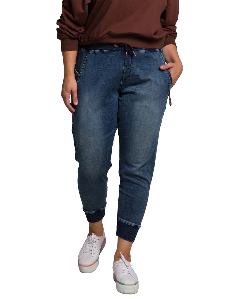 Front of a model wearing a size L Marie Skinny Utility Jogger in 2319 Impwrial by Standards & Practices. | dia_product_style_image_id:280832
